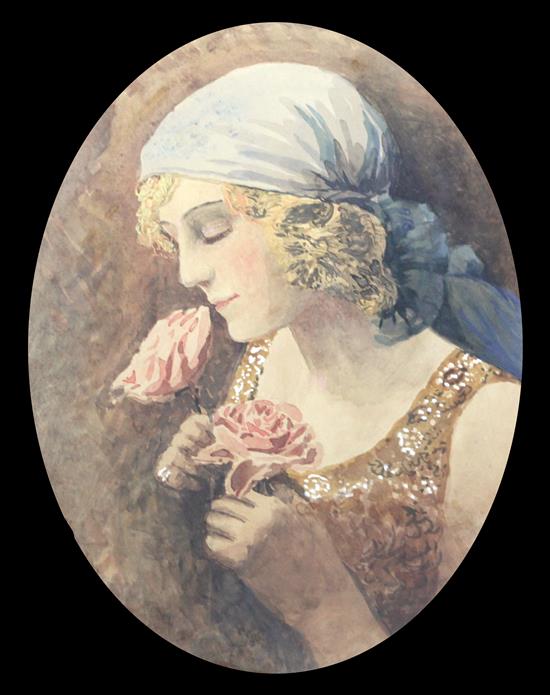 C. Cob Portrait of a lady scenting a rose, oval, 18 x 14in.